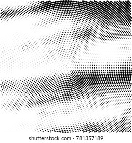 Halftone abstract background. Radial grunge pattern with spots of ink. Monochrome vector texture for print on business cards, labels, posters, stickers