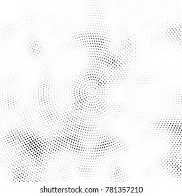 Halftone abstract background. Radial grunge pattern with spots of ink. Monochrome vector texture for print on business cards, labels, posters, stickers