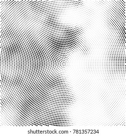Halftone abstract background. Radial grunge pattern with spots of ink. Monochrome vector texture for print on business cards, labels, posters, stickers