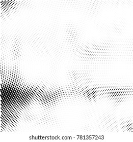 Halftone abstract background. Radial grunge pattern with spots of ink. Monochrome vector texture for print on business cards, labels, posters, stickers