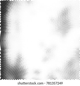 Halftone abstract background. Radial grunge pattern with spots of ink. Monochrome vector texture for print on business cards, labels, posters, stickers