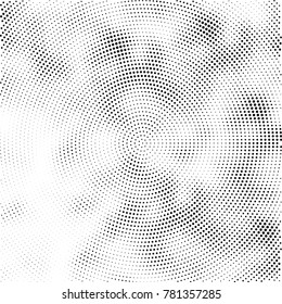 Halftone abstract background. Radial grunge pattern with spots of ink. Monochrome vector texture for print on business cards, labels, posters, stickers