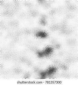 Halftone abstract background. Radial grunge pattern with spots of ink. Monochrome vector texture for print on business cards, labels, posters, stickers