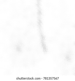 Halftone abstract background. Radial grunge pattern with spots of ink. Monochrome vector texture for print on business cards, labels, posters, stickers