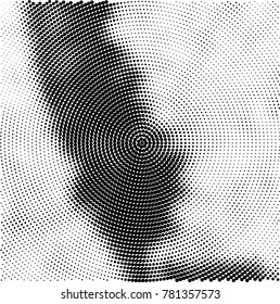 Halftone abstract background. Radial grunge pattern with spots of ink. Monochrome vector texture for print on business cards, labels, posters, stickers