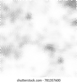 Halftone abstract background. Radial grunge pattern with spots of ink. Monochrome vector texture for print on business cards, labels, posters, stickers