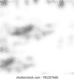 Halftone abstract background. Radial grunge pattern with spots of ink. Monochrome vector texture for print on business cards, labels, posters, stickers