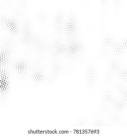 Halftone abstract background. Radial grunge pattern with spots of ink. Monochrome vector texture for print on business cards, labels, posters, stickers