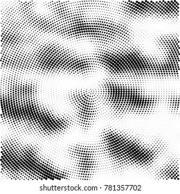 Halftone abstract background. Radial grunge pattern with spots of ink. Monochrome vector texture for print on business cards, labels, posters, stickers