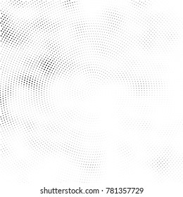 Halftone abstract background. Radial grunge pattern with spots of ink. Monochrome vector texture for print on business cards, labels, posters, stickers