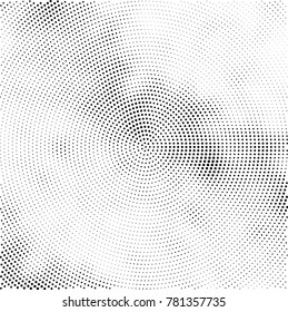 Halftone abstract background. Radial grunge pattern with spots of ink. Monochrome vector texture for print on business cards, labels, posters, stickers