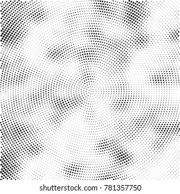 Halftone abstract background. Radial grunge pattern with spots of ink. Monochrome vector texture for print on business cards, labels, posters, stickers