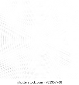 Halftone abstract background. Radial grunge pattern with spots of ink. Monochrome vector texture for print on business cards, labels, posters, stickers