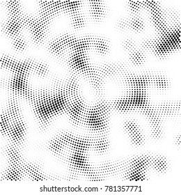 Halftone abstract background. Radial grunge pattern with spots of ink. Monochrome vector texture for print on business cards, labels, posters, stickers