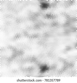 Halftone abstract background. Radial grunge pattern with spots of ink. Monochrome vector texture for print on business cards, labels, posters, stickers