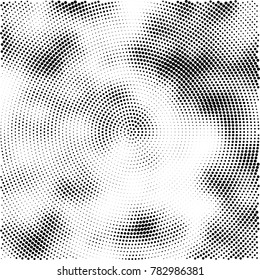 Halftone abstract background. Radial grunge pattern with spots of ink. Monochrome vector texture for print on business cards, labels, posters, stickers