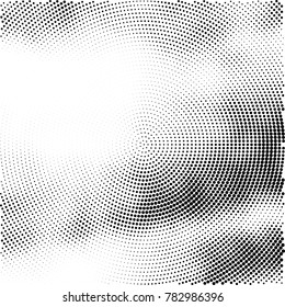 Halftone abstract background. Radial grunge pattern with spots of ink. Monochrome vector texture for print on business cards, labels, posters, stickers