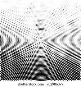 Halftone abstract background. Radial grunge pattern with spots of ink. Monochrome vector texture for print on business cards, labels, posters, stickers