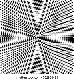 Halftone abstract background. Radial grunge pattern with spots of ink. Monochrome vector texture for print on business cards, labels, posters, stickers