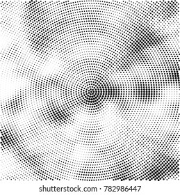 Halftone abstract background. Radial grunge pattern with spots of ink. Monochrome vector texture for print on business cards, labels, posters, stickers
