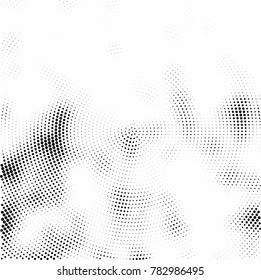Halftone abstract background. Radial grunge pattern with spots of ink. Monochrome vector texture for print on business cards, labels, posters, stickers