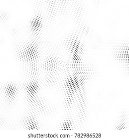 Halftone abstract background. Radial grunge pattern with spots of ink. Monochrome vector texture for print on business cards, labels, posters, stickers