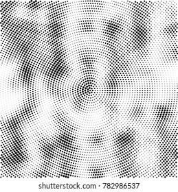 Halftone abstract background. Radial grunge pattern with spots of ink. Monochrome vector texture for print on business cards, labels, posters, stickers