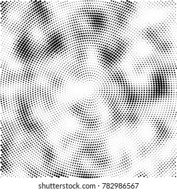 Halftone abstract background. Radial grunge pattern with spots of ink. Monochrome vector texture for print on business cards, labels, posters, stickers