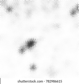 Halftone abstract background. Radial grunge pattern with spots of ink. Monochrome vector texture for print on business cards, labels, posters, stickers