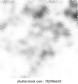 Halftone abstract background. Radial grunge pattern with spots of ink. Monochrome vector texture for print on business cards, labels, posters, stickers