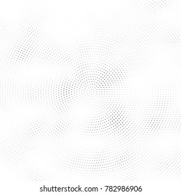 Halftone abstract background. Radial grunge pattern with spots of ink. Monochrome vector texture for print on business cards, labels, posters, stickers