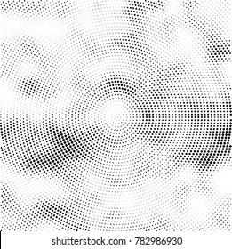 Halftone abstract background. Radial grunge pattern with spots of ink. Monochrome vector texture for print on business cards, labels, posters, stickers