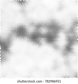 Halftone abstract background. Radial grunge pattern with spots of ink. Monochrome vector texture for print on business cards, labels, posters, stickers