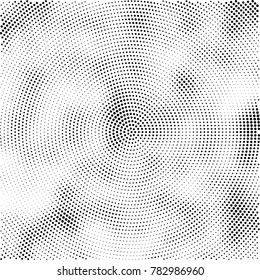 Halftone abstract background. Radial grunge pattern with spots of ink. Monochrome vector texture for print on business cards, labels, posters, stickers