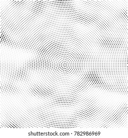 Halftone abstract background. Radial grunge pattern with spots of ink. Monochrome vector texture for print on business cards, labels, posters, stickers
