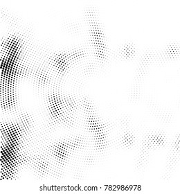 Halftone abstract background. Radial grunge pattern with spots of ink. Monochrome vector texture for print on business cards, labels, posters, stickers