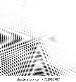 Halftone abstract background. Radial grunge pattern with spots of ink. Monochrome vector texture for print on business cards, labels, posters, stickers