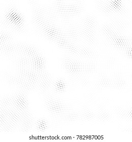 Halftone abstract background. Radial grunge pattern with spots of ink. Monochrome vector texture for print on business cards, labels, posters, stickers