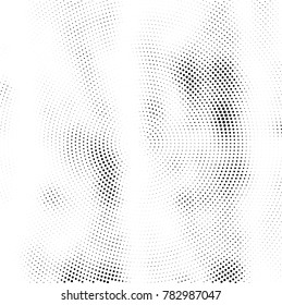 Halftone abstract background. Radial grunge pattern with spots of ink. Monochrome vector texture for print on business cards, labels, posters, stickers