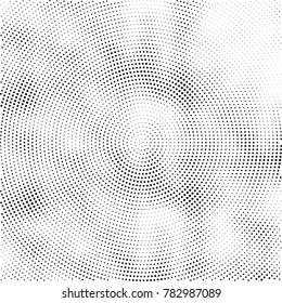 Halftone abstract background. Radial grunge pattern with spots of ink. Monochrome vector texture for print on business cards, labels, posters, stickers