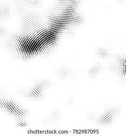 Halftone abstract background. Radial grunge pattern with spots of ink. Monochrome vector texture for print on business cards, labels, posters, stickers