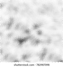 Halftone abstract background. Radial grunge pattern with spots of ink. Monochrome vector texture for print on business cards, labels, posters, stickers
