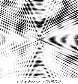 Halftone abstract background. Radial grunge pattern with spots of ink. Monochrome vector texture for print on business cards, labels, posters, stickers