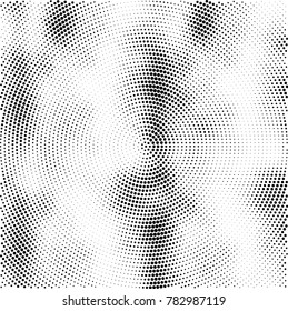 Halftone abstract background. Radial grunge pattern with spots of ink. Monochrome vector texture for print on business cards, labels, posters, stickers
