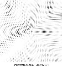 Halftone abstract background. Radial grunge pattern with spots of ink. Monochrome vector texture for print on business cards, labels, posters, stickers