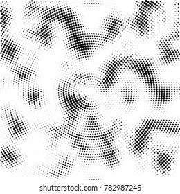 Halftone abstract background. Radial grunge pattern with spots of ink. Monochrome vector texture for print on business cards, labels, posters, stickers