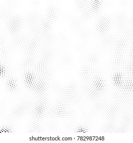 Halftone abstract background. Radial grunge pattern with spots of ink. Monochrome vector texture for print on business cards, labels, posters, stickers