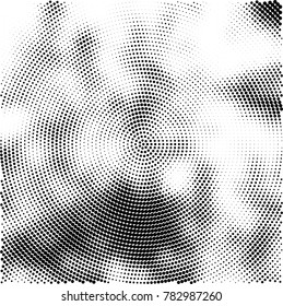 Halftone abstract background. Radial grunge pattern with spots of ink. Monochrome vector texture for print on business cards, labels, posters, stickers