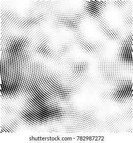Halftone abstract background. Radial grunge pattern with spots of ink. Monochrome vector texture for print on business cards, labels, posters, stickers