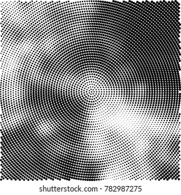 Halftone abstract background. Radial grunge pattern with spots of ink. Monochrome vector texture for print on business cards, labels, posters, stickers